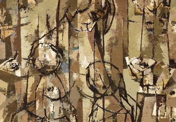 Anne Yeats, THE FAMILY, oil and collage on board
