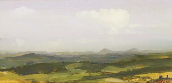 LANDSCAPE WITH CLOUD, RESHIA, UMBRIA by Martin Mooney, oil on board, sold Apr 2005