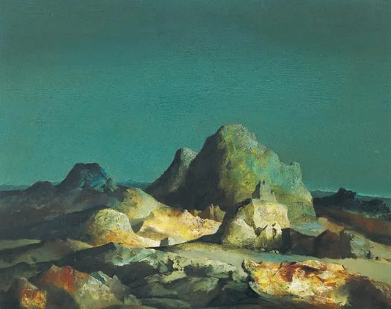 SURREALIST LANDSCAPE by Daniel O'Neill, oil on board, offered Feb 2005
