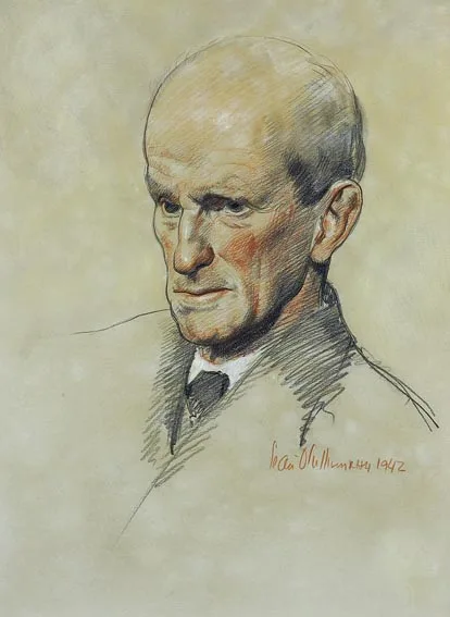Seán O'Sullivan, PORTRAIT OF JACK B. YEATS, black, white and sanguine conté crayon on tinted paper