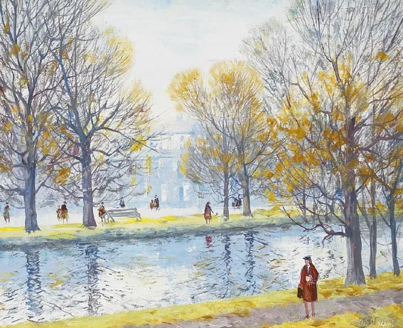 ALONG THE CANAL by Fergus O'Ryan, oil on board, sold Feb 2005