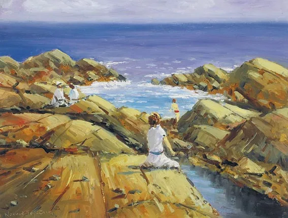THE ROCK POOL by Norman J. McCaig, oil on panel, sold Feb 2005