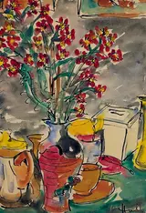 Kenneth Hall, STILL LIFE WITH FLOWERS AND TEAPOT