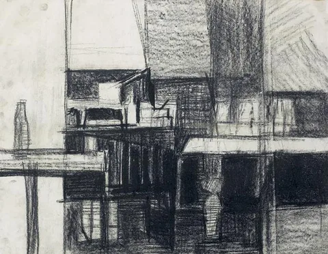 Thurloe Conolly, INTERIOR, 1955, black crayon on paper