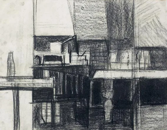 Thurloe Conolly, INTERIOR, 1955, black crayon on paper