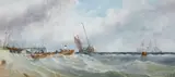 Edwin Hayes, LAUNCHING THE BOATS NEAR A PIER