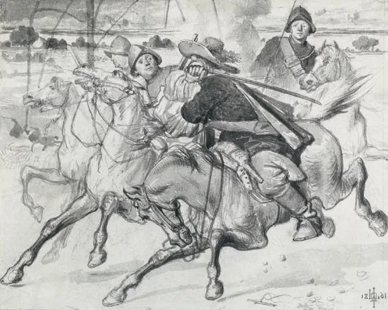 Matthew James Lawless, THE CAVALIER'S ESCAPE, pencil and wash on paper