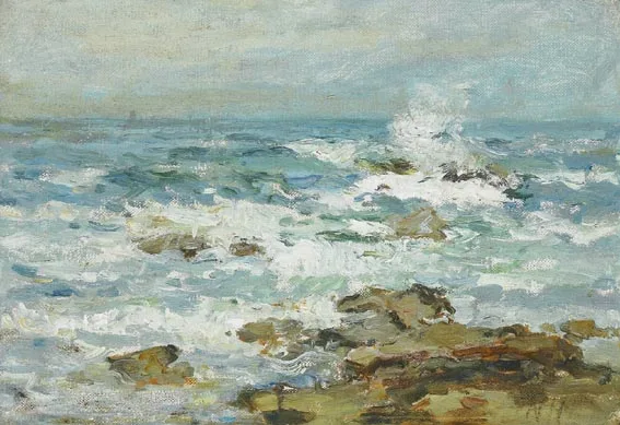 ROCKS AND SURF by Nathaniel Hone, oil on canvas, sold Feb 2005