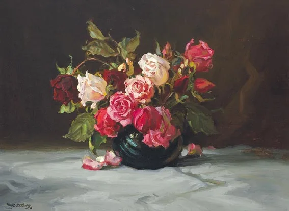 ROSES by Frank McKelvey, oil on panel, sold Feb 2005