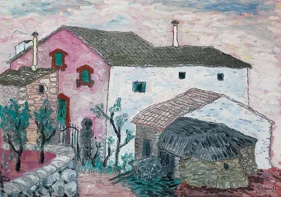 Basil Rakoczi, A VILLA IN FORNALUTZ, MAJORCA, acrylic and pencil on board