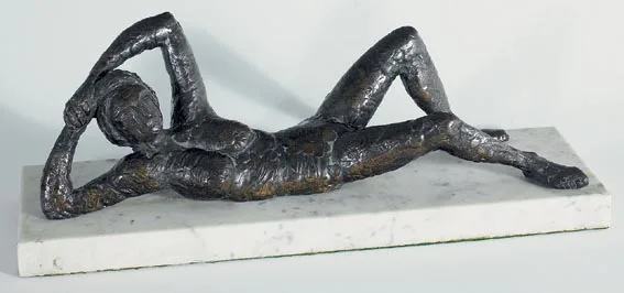 RECLINING NUDE by John Behan, cast bronze on a marble plinth, sold Feb 2005
