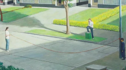 Joe Dunne, EVENING STREET GAME, casein and egg/oil tempera on board