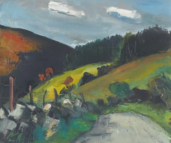 TIBRADDEN ROAD by Peter Collis, oil on canvas board, sold Feb 2005