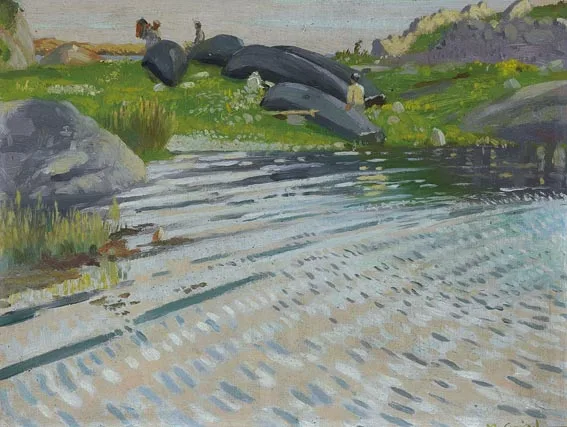 CURRACHS, CONNEMARA by Maurice MacGonigal, oil on panel, offered Feb 2005