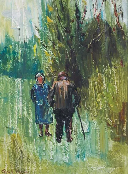 OLD FRIENDS by Robert Taylor Carson, oil on board, sold Feb 2005