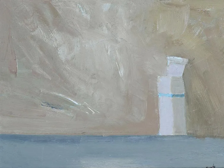 EYE DROP BOX by Charles Brady, circa 1985, oil on board, sold Nov 2004