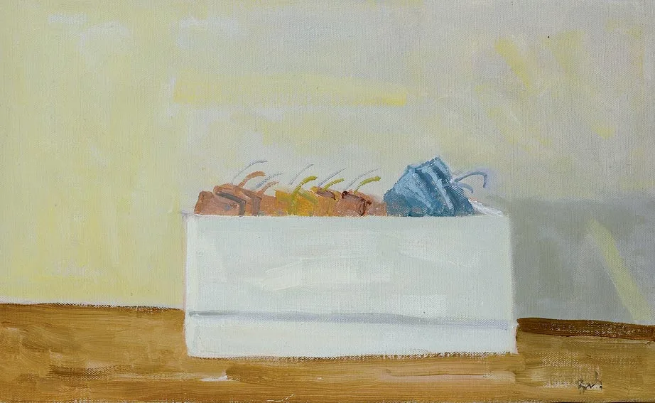 BAGGAGE LABELS by Charles Brady, oil on canvas, sold Nov 2004