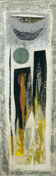 BLACK MOORING POST by Kenneth Mahood, oil on board, sold Nov 2004