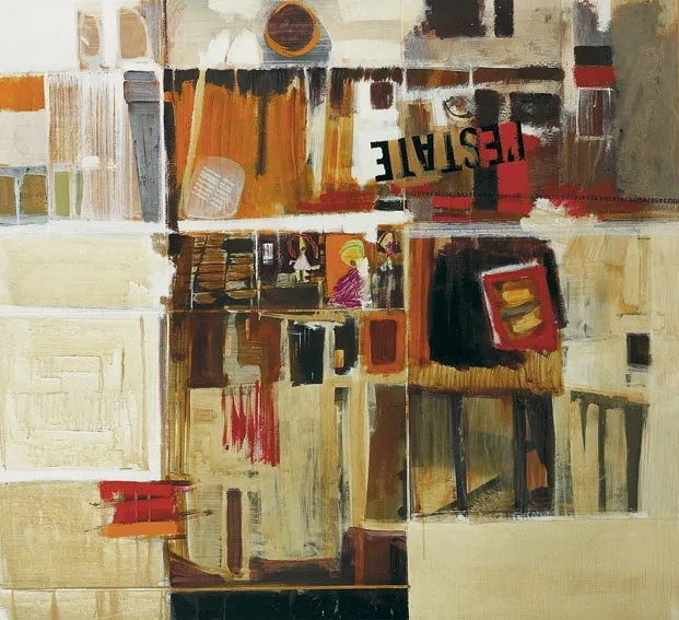 SUMMER SONG by Brian Ferran, oil, acrylic and collage on board, offered Nov 2004