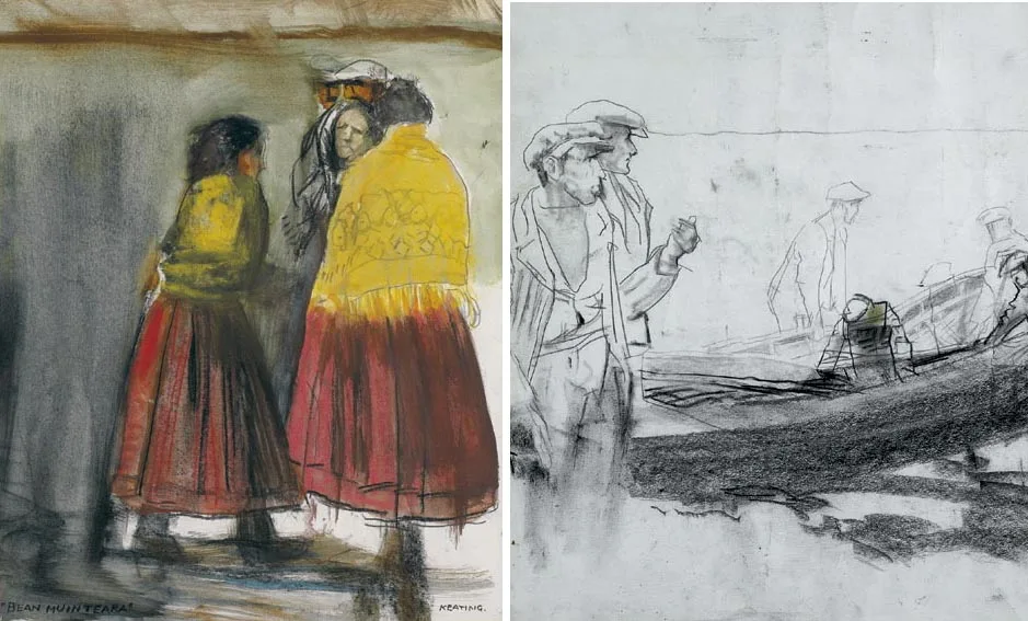 Seán Keating, BEAN MUINTEARA, water and gouache over charcoal on paper
