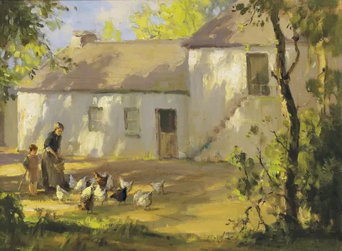 Frank McKelvey, FARMYARD COUNTY ANTRIM, c.1950-53, oil on canvas