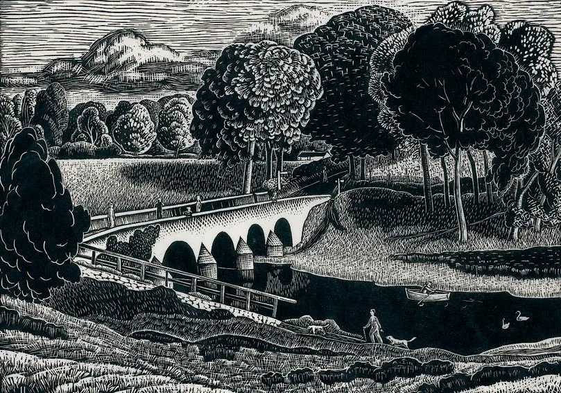 John Luke, SHAW'S BRIDGE, woodblock print on Japanese rice paper (mounted but unframed