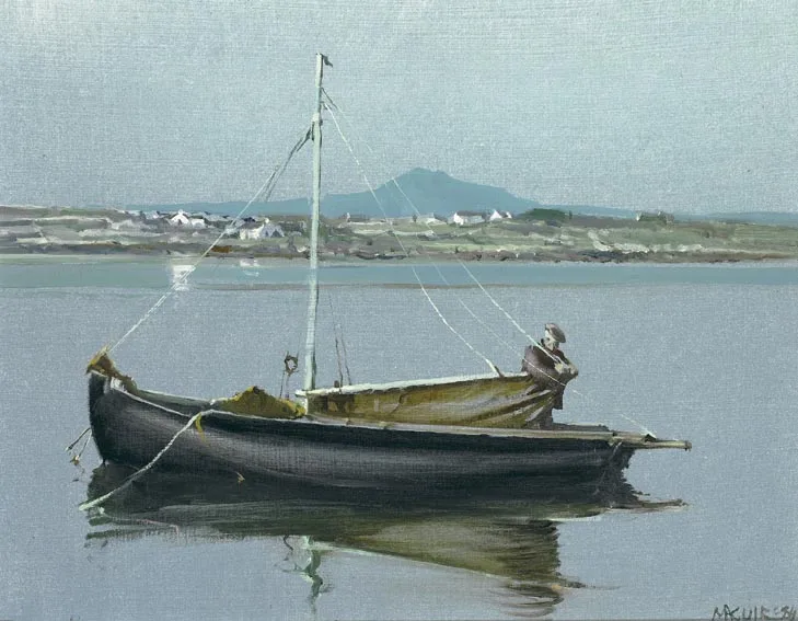 MENDING by Cecil Maguire, oil on board, sold Nov 2004