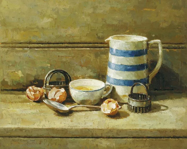 BLUE STRIPED JUG by Mark O'Neill, oil on board, sold Nov 2004
