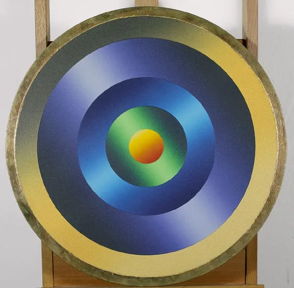 TARGET by Francis Tansey, acrylic and gold leaf on a circular canvas, sold Nov 2004