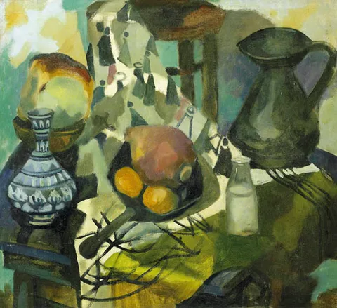 Alice Hanratty, STILL LIFE STUDY WITH TURNIP, SKILLET, AND MOORISH VASE, oil on canvas