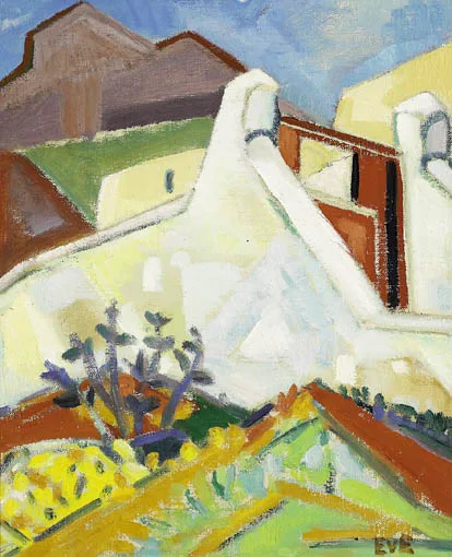 Ebba von Essen, CUBIST LANDSCAPE WITH WHITE WALLED HOUSES, oil on canvas
