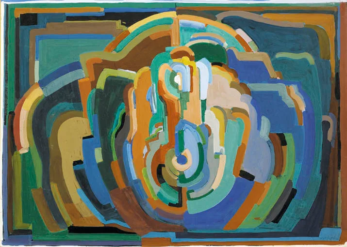 COMPOSITION by Evie Hone, gouache on artist's board, offered Sep 2004