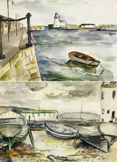 Moila Powell, HOWTH HARBOUR WITH VIEW OF LIGHTHOUSE and BOATS AT THE UPPER HARBOUR, HOWTH (A PAIR), watercolour