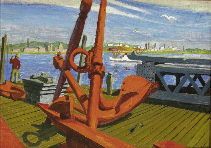 DOCKLANDS SCENE by Harry Kernoff, oil on board, sold Sep 2004