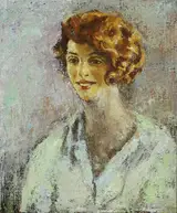 William Conor, PORTRAIT OF A RED HAIRED GIRL WEARING A GREEN BLOUSE