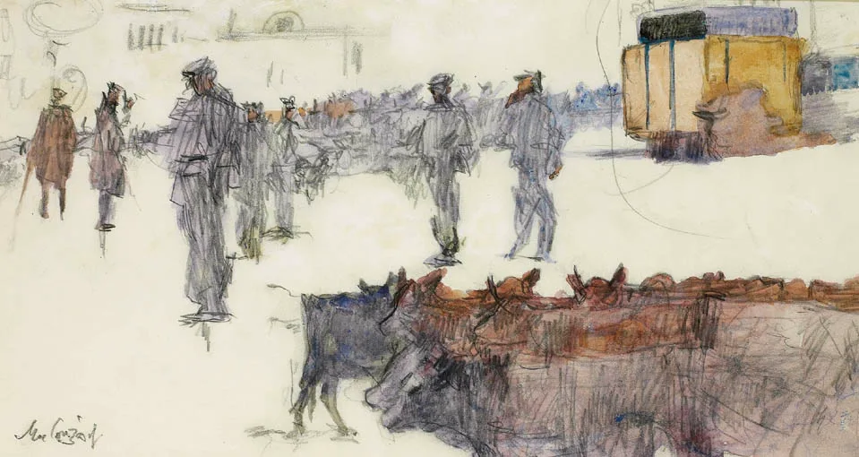Maurice MacGonigal, THE CATTLEMEN, CLIFDEN, COUNTY GALWAY, pencil and wash on paper