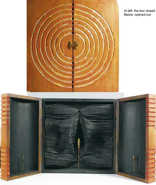 Helen Comerford, EARTH BOX II, painted wood, papier-mâché, graphite, beeswax and metal