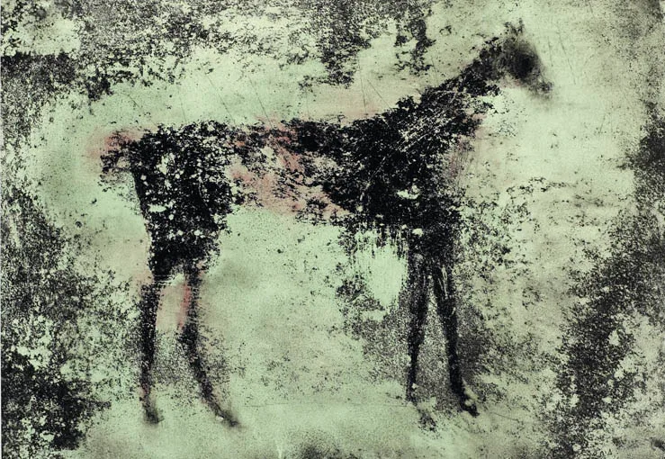 Ross Wilson, PINK GHOST HORSE, mixed media on board