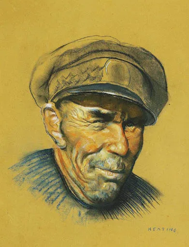 ARAN BOATMAN by Seán Keating, charcoal and pastel on buff-coloured paper, sold Sep 2004