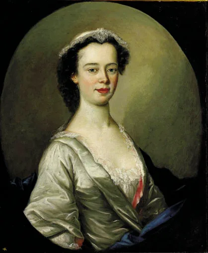 Joseph Highmore, PORTRAIT OF A LADY IN A WHITE DRESS WITH LACE CAP, oil on canvas, feigned oval, in a contemporary wood frame