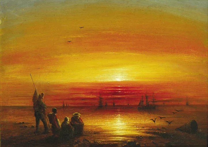 James Francis Danby, FISHER FOLK BY THE SEA AT SUNSET, oil on canvas