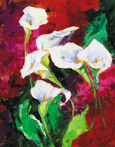 HYDRANGEA AND LILY by Kenneth Webb, oil on canvas, sold Sep 2004