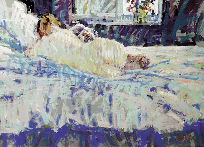COLD OUTSIDE by Arthur K. Maderson, acrylic, gouache and oil pastel on board, sold Sep 2004