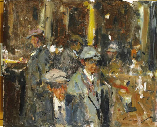 Ken Moroney, DRINKING PORTER, oil on canvas board