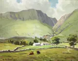 Charles McAuley, MOUNTAIN VALLEY WITH HOMESTEAD AND CATTLE