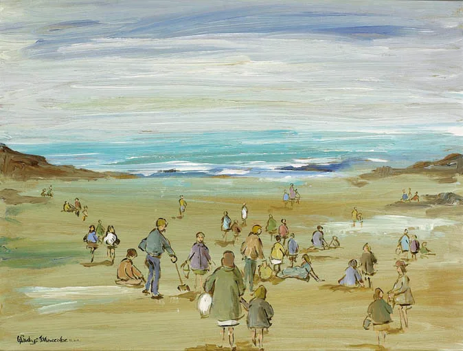 BEACH SCENE by Gladys Maccabe, oil on board, offered Sep 2004
