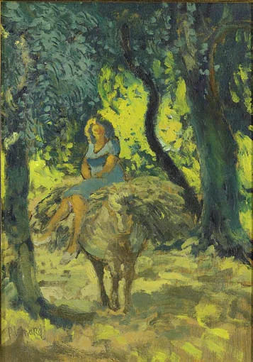 ABOVE DASSIA, CORFU by Patrick Leonard, oil on board, sold Sep 2004