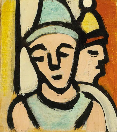 CLOWNS by Markey Robinson, oil on panel, sold Sep 2004