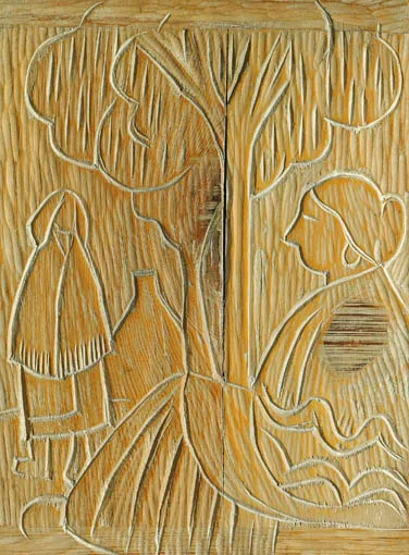 TINKERWOMAN BENEATH A TREE by Markey Robinson, wood carving, offered Sep 2004