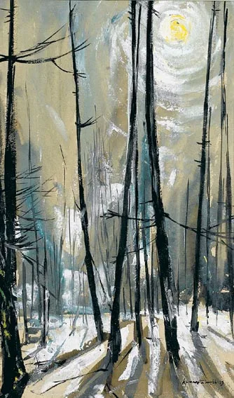 SNOW SCENE by Kenneth Webb, gouache on board, sold Apr 2004